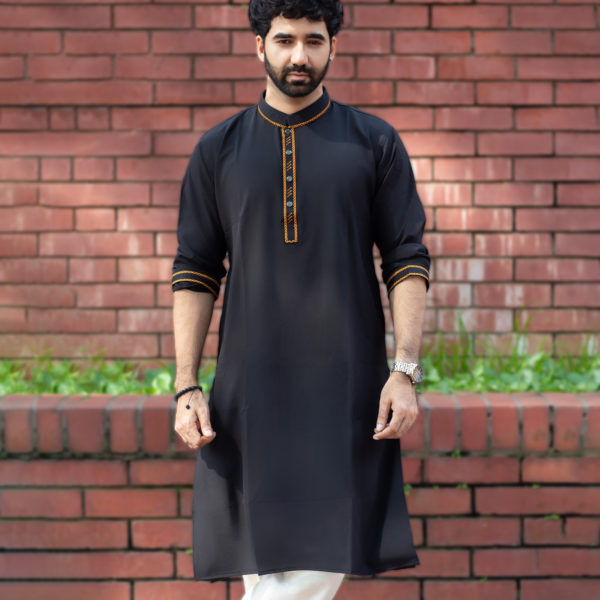 ব্ল্যাক কালার মাইক্রোস্টিজ এমব্রয়ডারি লাক্সারি পাঞ্জাবি